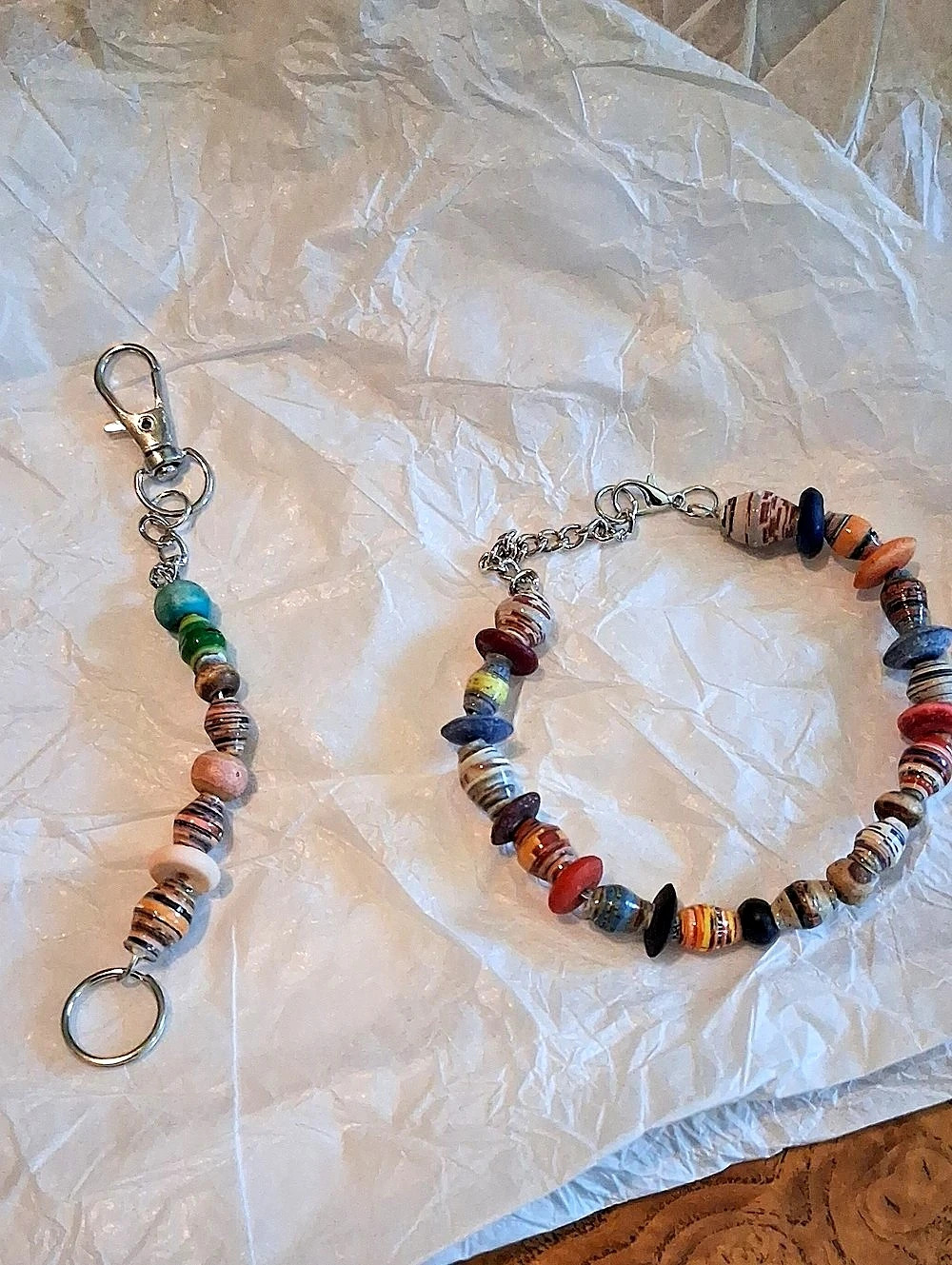 Multicolor Beaded Bracelet & Keychain NWOT